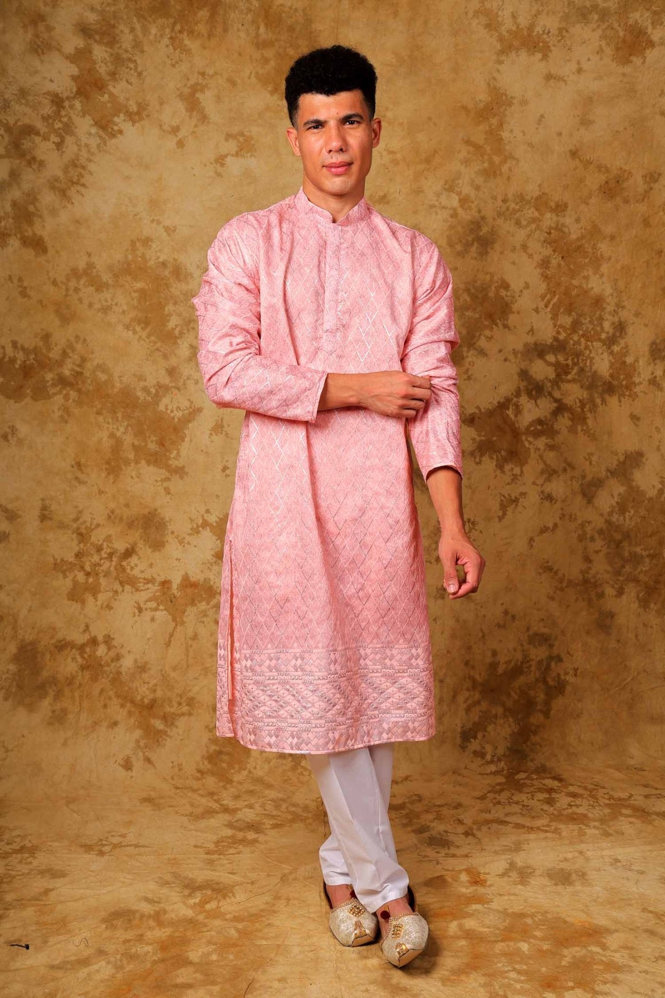 Bluesaanchi Zari Work Pink Kurta with Trouser Pajama | Swadesiicart