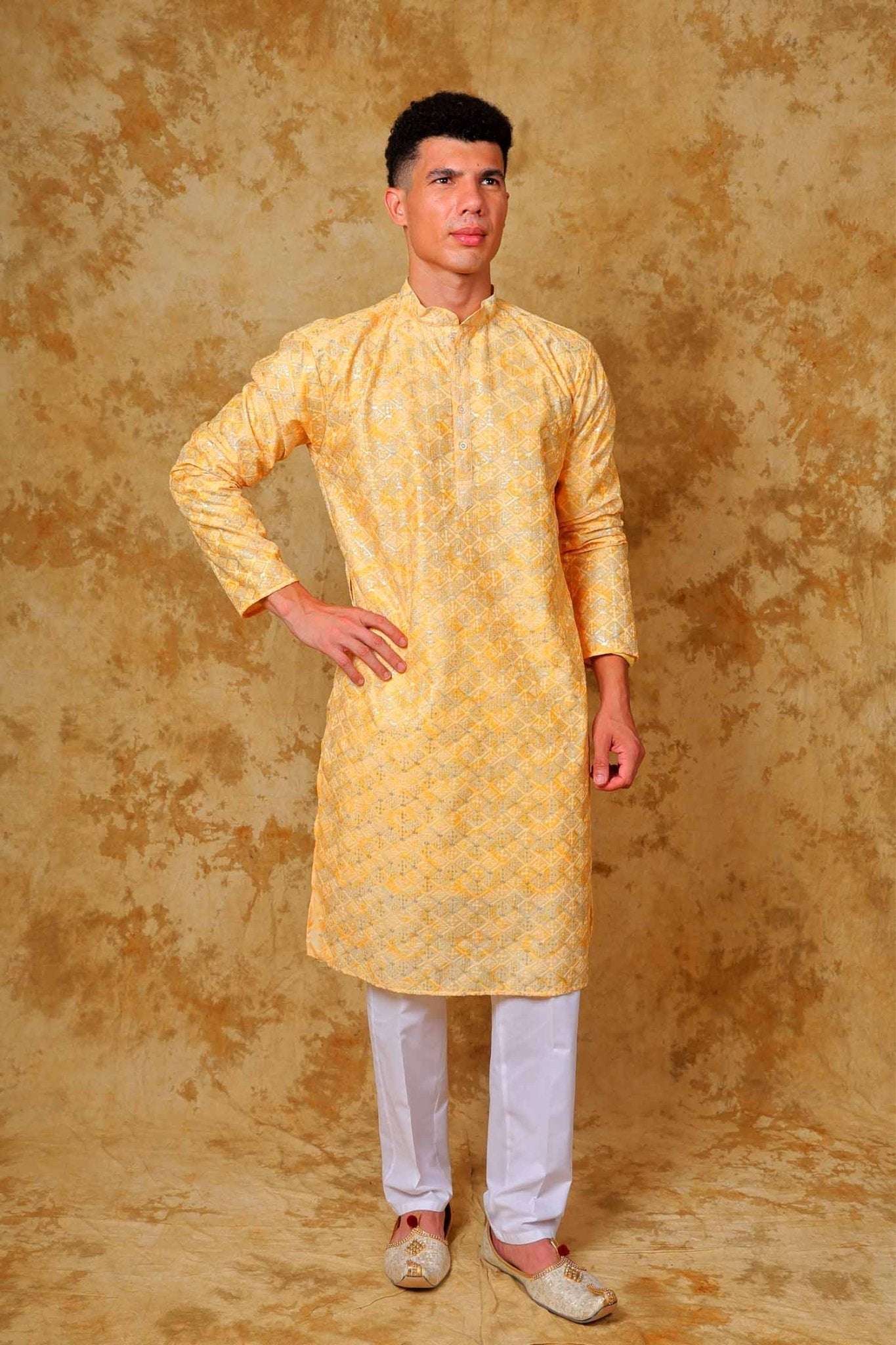 Bluesaanchi Zari Work Yellow Kurta with Trouser Pajama | Swadesiicart