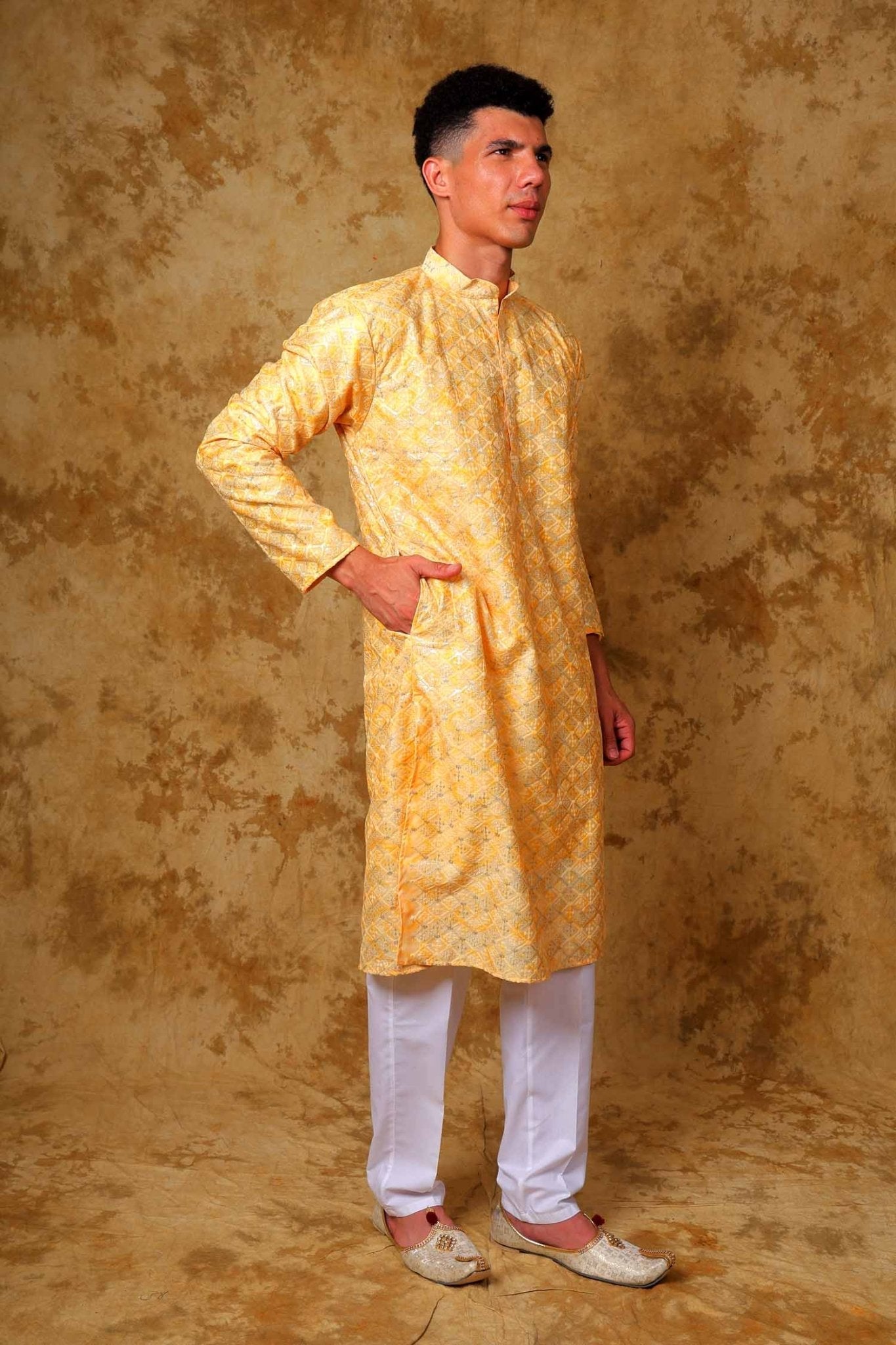 Bluesaanchi Zari Work Yellow Kurta with Trouser Pajama | Swadesiicart