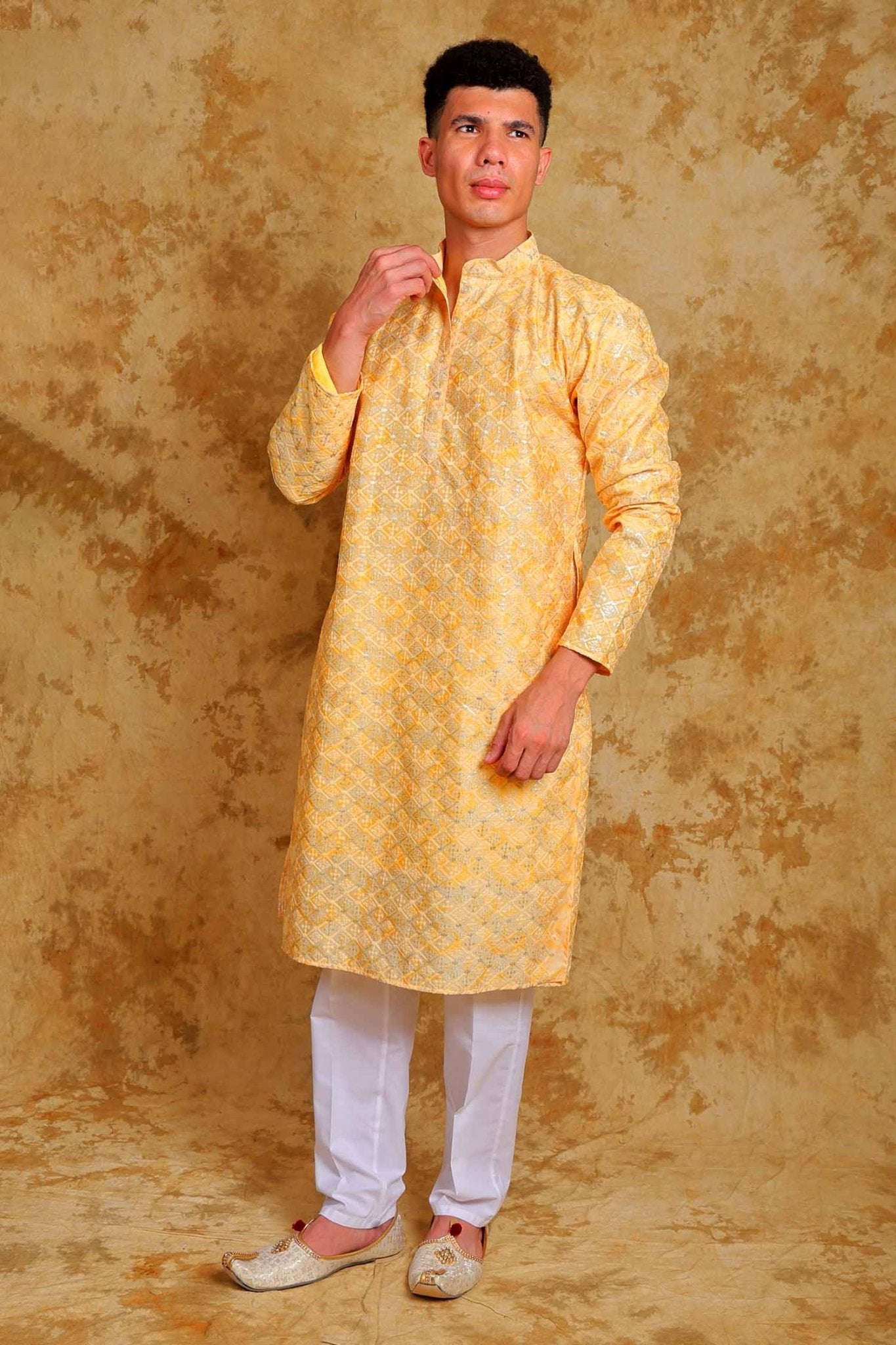 Bluesaanchi Zari Work Yellow Kurta with Trouser Pajama | Swadesiicart