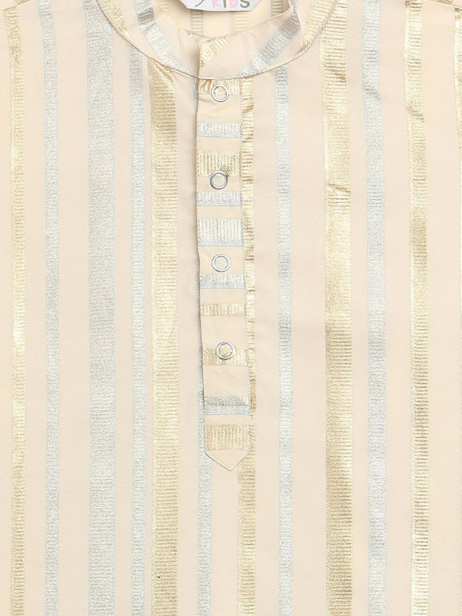Ahalyaa Cream Crepe Foil Print Kids Kurta Churidar Set For Boys | Swadesiicart