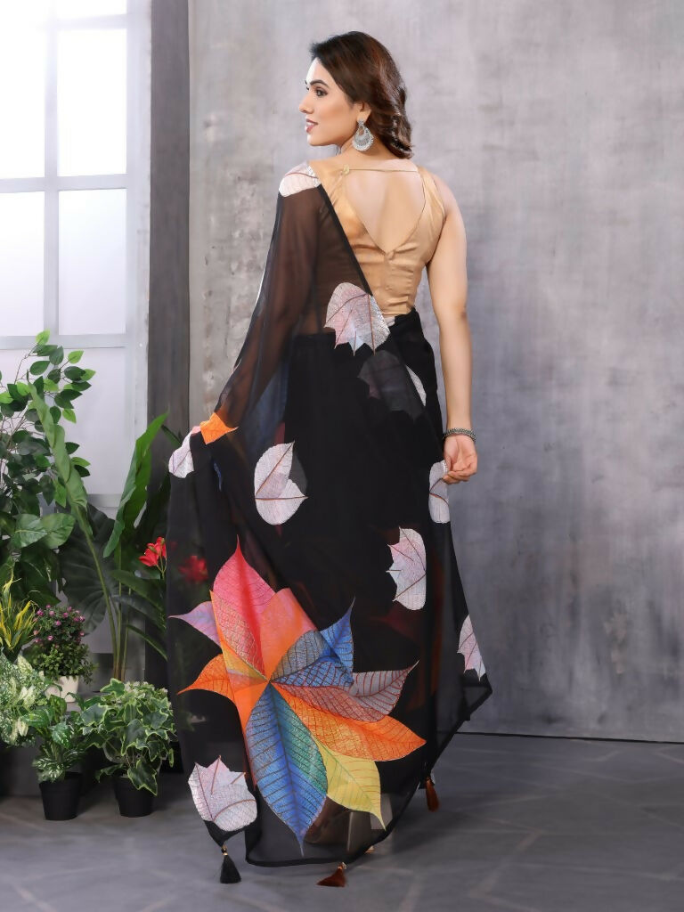 Partywear Designer Black Georgette Fancy Saree - Satrangi | Swadesiicart