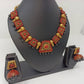 Terracotta Red and Black Choker Necklace Set Paired with Temple Earrings