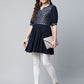 Ahalyaa Women Navy Blue Rayon Silver Foil Print Tunic | Swadesiicart