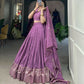 Lorenvalley Lavender Pure Chanderi Plain With Zari Weaving Work Border Lehenga Choli | Swadesiicart