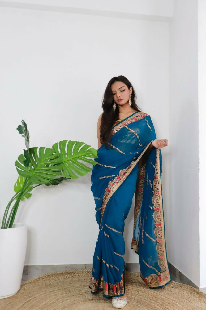 Vamsee Aaradhna Blue Georgette Saree - Swadesiicart