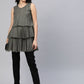 Ahalyaa Women Grey Chiffon Silver Glitter Printed Tiered Tunic | Swadesiicart
