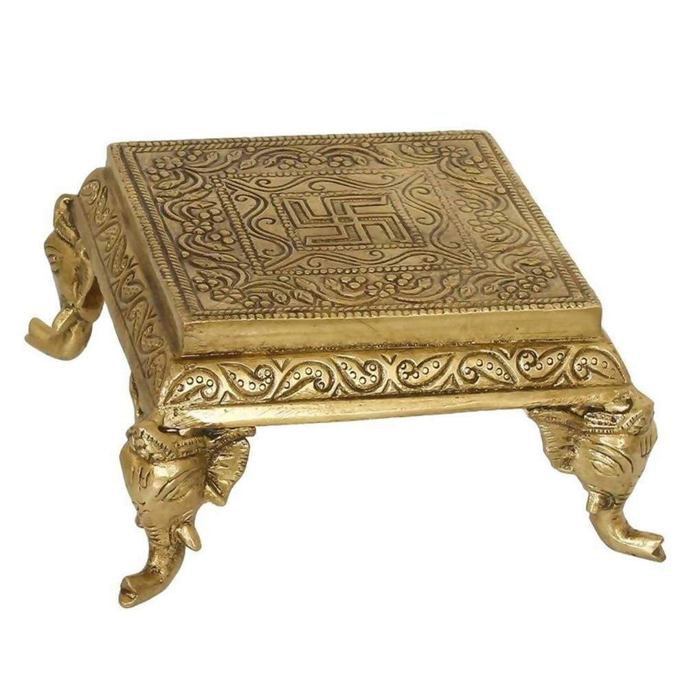Puja N Pujari Elephant Design Brass Pooja Chowki | Swadesiicart