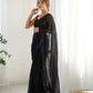 Attractive Looking Georgette Thread, Sequance Embroidery Work Party Wear Saree - Black