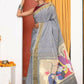 Very Much Indian Handloom Grey Cotton Paithani With Radha Krishna Pallu | Swadesiicart