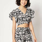Black Crepe Floral Printed Top with Matching Shorts Set - Shivani