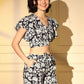 Black Crepe Floral Printed Top with Matching Shorts Set - Shivani