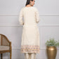 Cream Jequard Silk Embroidery with Thread and sequence Stitched Suit With Dupatta - Tanisha | Swadesiicart