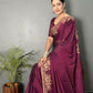 Vastranavya Wine Rangoli Silk Zari work with DMC Swarovski work Ready to Wear Saree | Swadesiicart