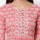 Myshka Women's Pink Printed 3/4 Sleeve Cotton Round Neck Dress