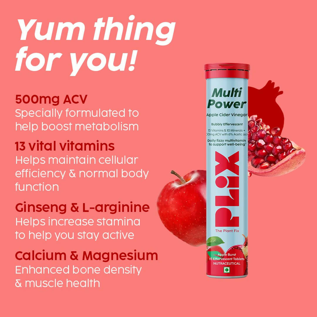 PLIX The Plant Fix Multi Power + Apple Cider Vinegar Bubbly Effervescent Tablets - Apple Burst - Swadesiicart