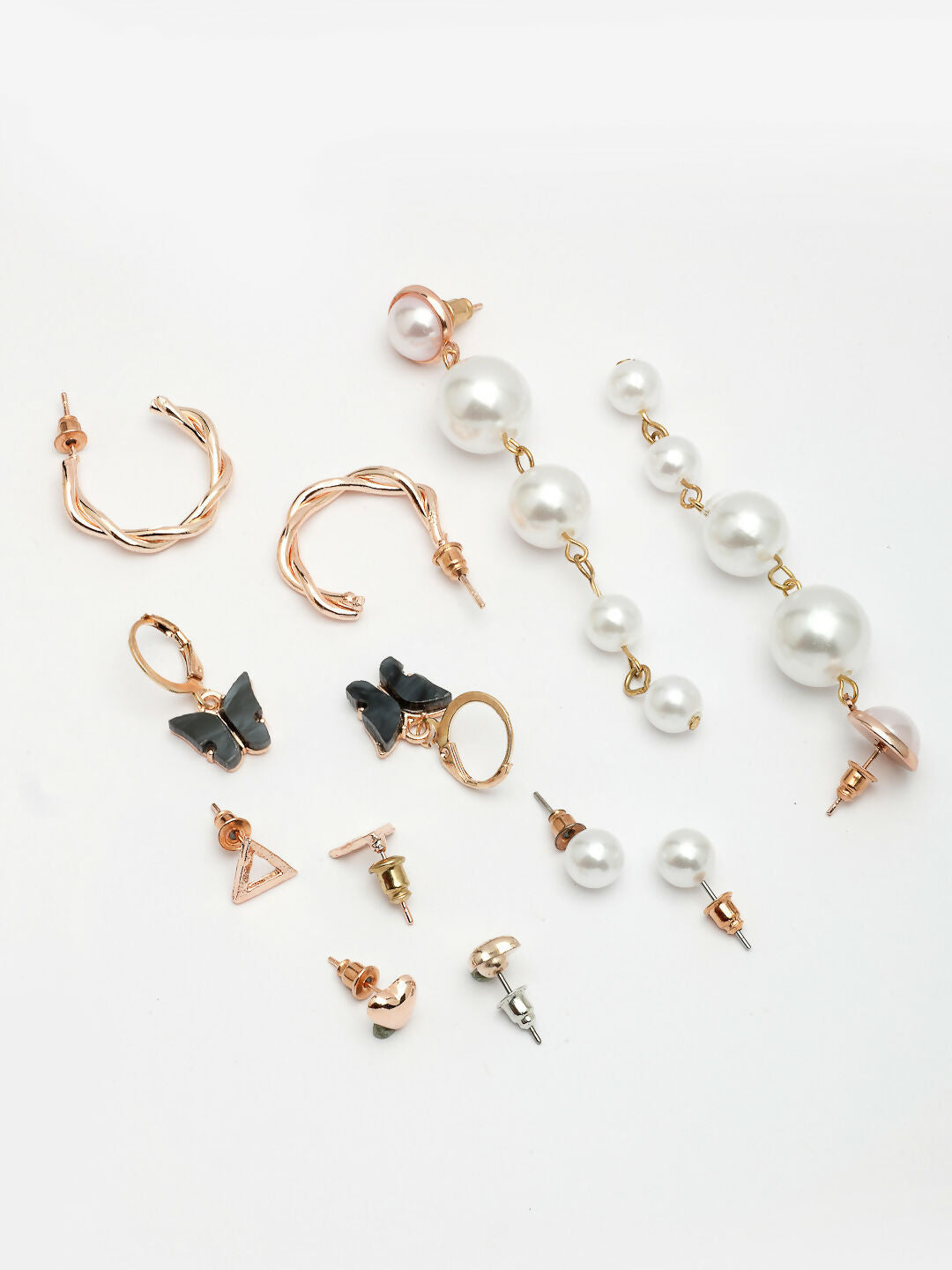 NVR Women's Set of 6 White Pearl Gold-Polished Contemporary Drop Earrings | Swadesiicart