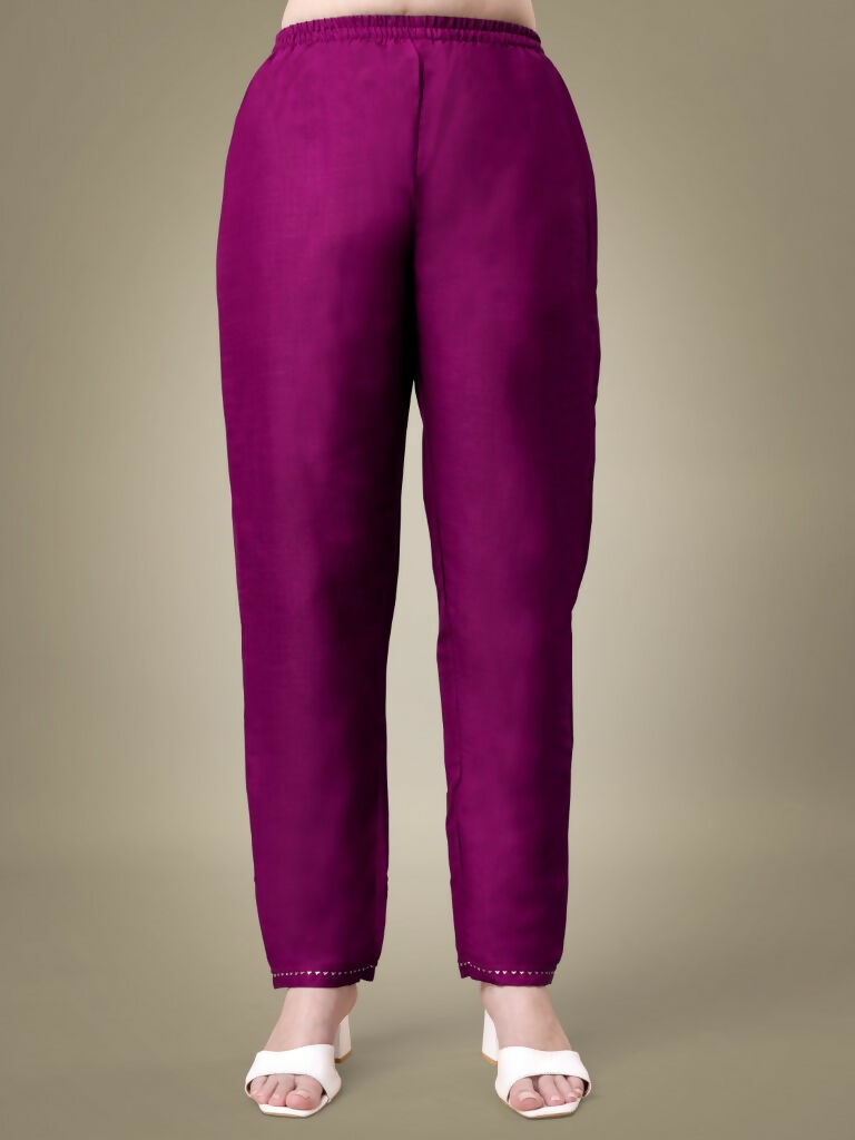 Jyoti Fashion Women's Purple Cotton Blend Embroidery & Sequence work Kurta with Trouser & Dupatta | Swadesiicart
