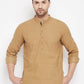 Even Apparels Beige Pure Cotton Short Men's Kurta With Band Collar | Swadesiicart