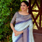 Vishnu Weaves Women's Grey South Silk Zari Woven Saree with Unstitched Blouse - Swadesiicart