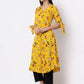 Myshka Women's Crepe Printed Half Sleeve V - Neck Casual Yellow Kurta