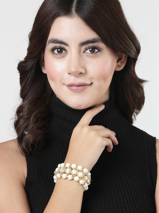 NVR Women White Beaded Elasticated Bracelet - NR Retail-NVR