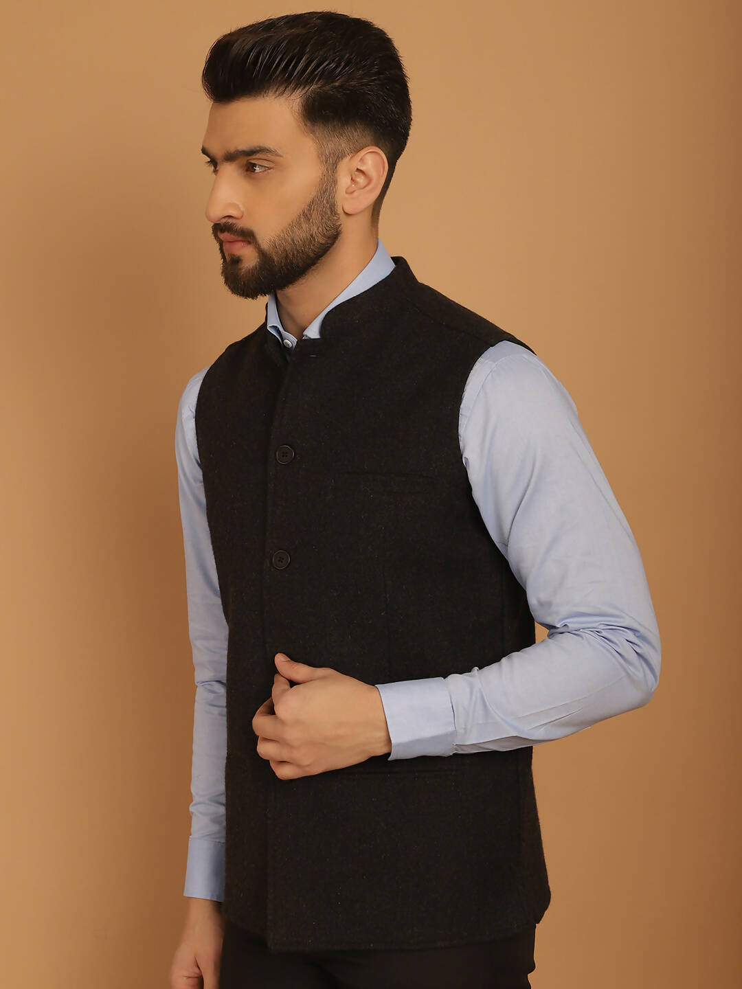 Even Apparels Pure Wool Nehru Jacket - Charcoal | Swadesiicart