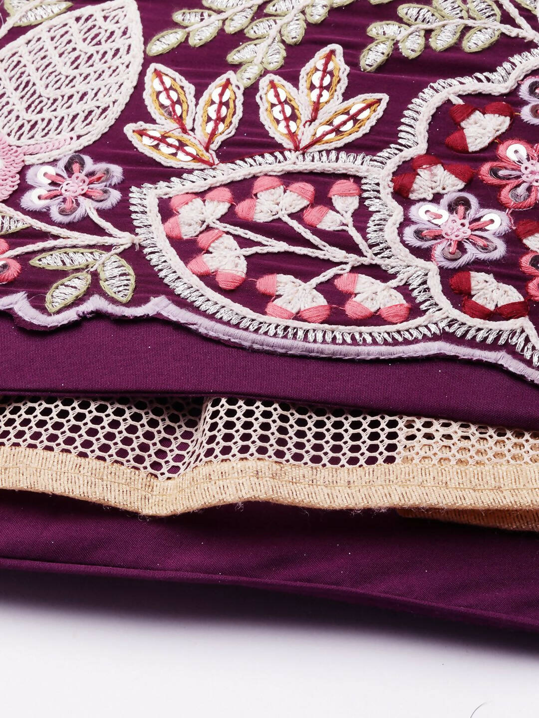 House of Panchhi Burgundy Georgette Sequins and thread embroidery Lehenga choli & Dupatta | Swadesiicart