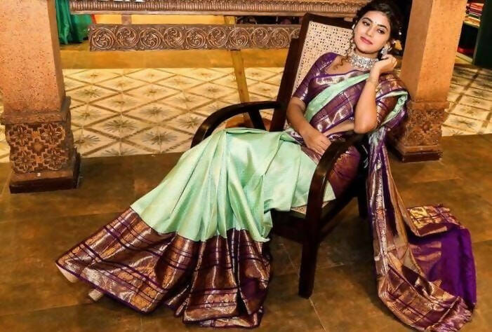 DEIANA'S Beautiful Designer Golden zari Soft Lichi Silk Saree - Pista - Swadesiicart