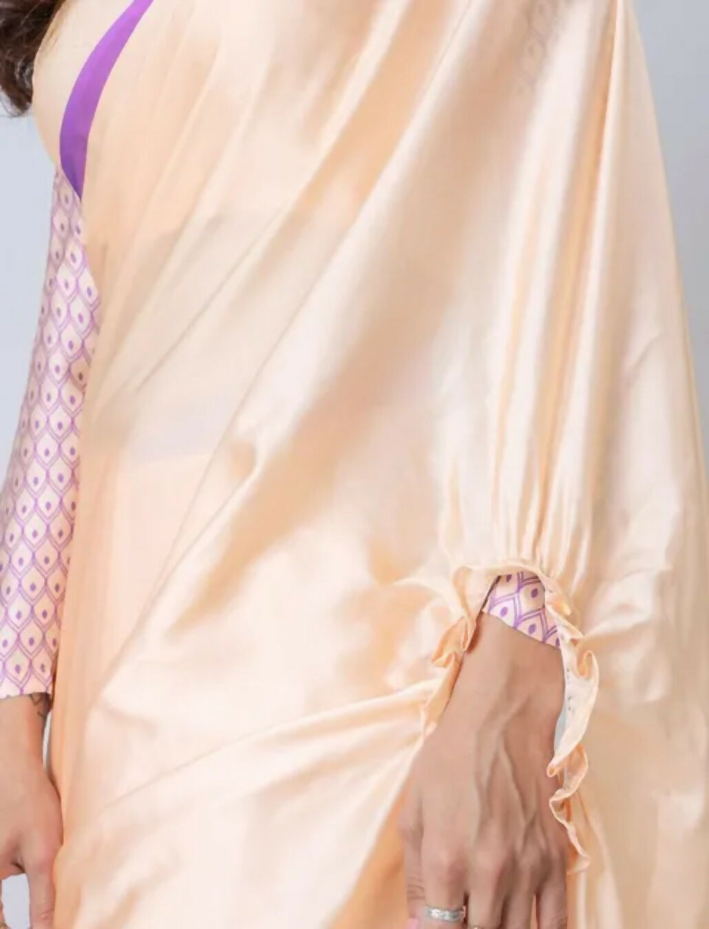 Vastranavya Peach Mandala Print Free Hand Ready to Wear Saree | Swadesiicart