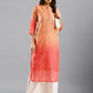 Peach Chinon Digital Printed With Hand Work Kurta - Himanshi - Swadesiicart