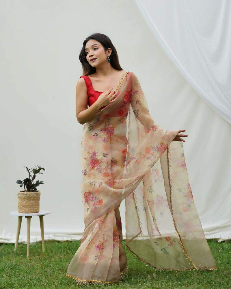 Vamsee Shanaya Brown Organza Saree - Swadesiicart