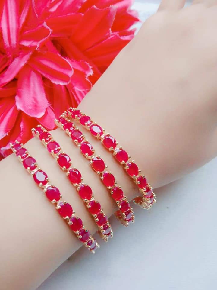 Gold-Polished Alloy Ruby Ad 4 Bangles Set - The Pari - Swadesiicart