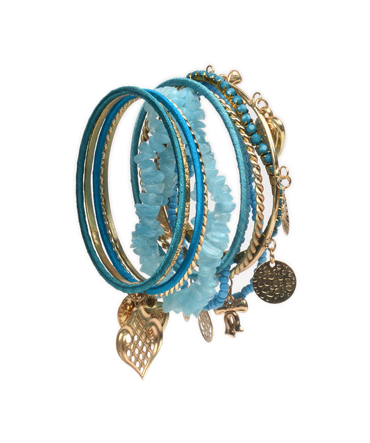 Gold-Polished Alloy Designer Blue Stone Bracelet Bangle Set - The Pari - The Pari - Dinesh Associates