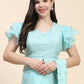 Light Blue Silk Satin Sequence Work Ready to Wear Saree with stitched Blouse - Nirvana | Swadesiicart