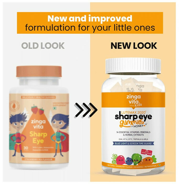 Zingavita Sharp Eye Gummies with Honey for Kids (2+ years) - Cranberry Flavor | Swadesiicart
