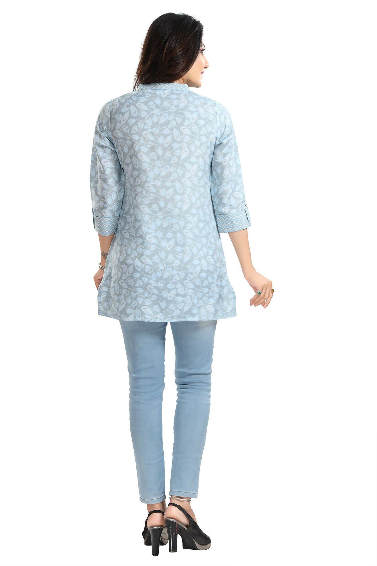 Snehal Creations Pretty Pastel Blue Rayon Short Kurti Tunic Top - Swadesiicart
