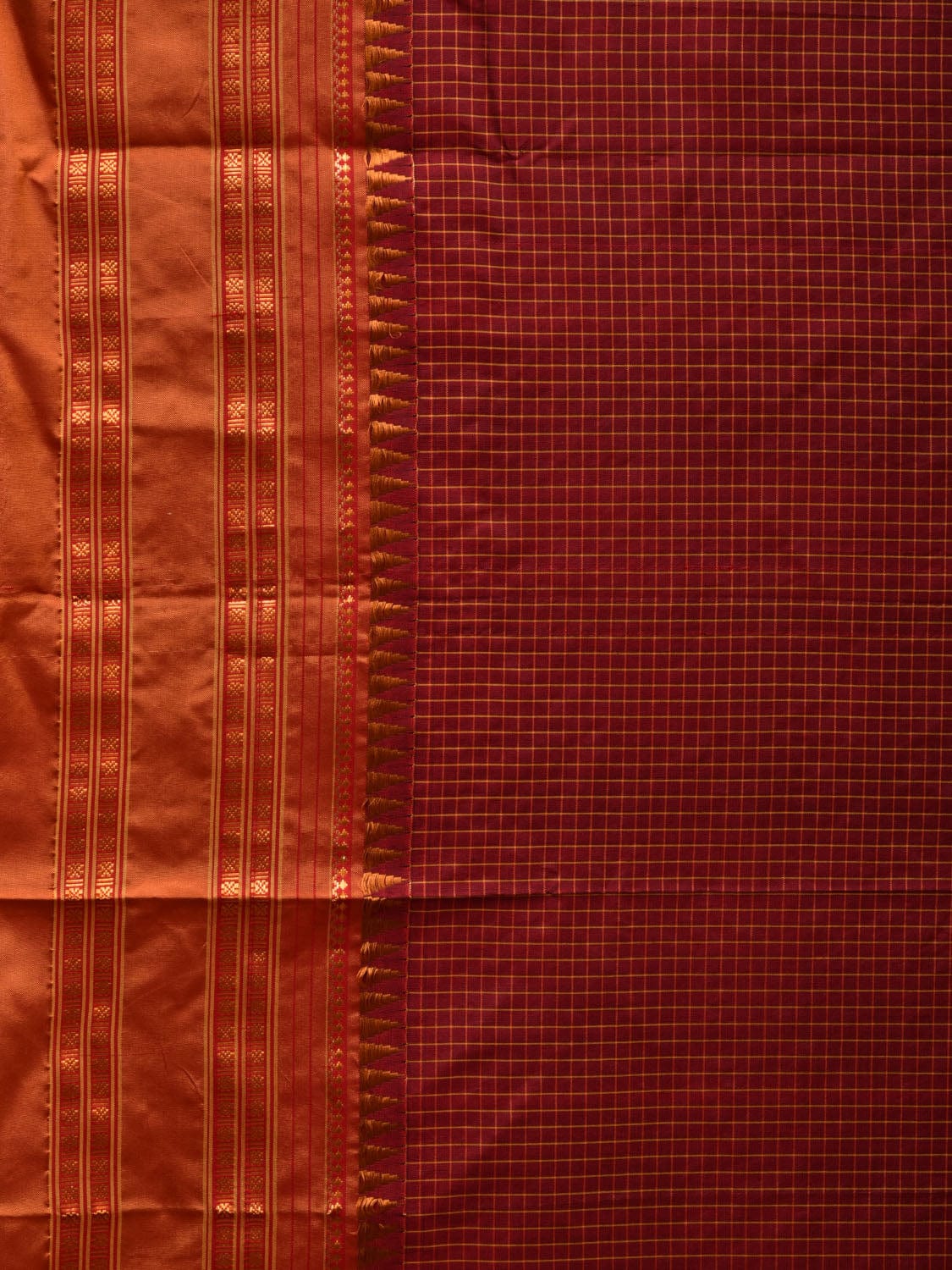 Brown and Mustard Narayanpet Silk Handloom Plain Saree with Traditional Border Design No Blouse - Global Threads | Swadesiicart