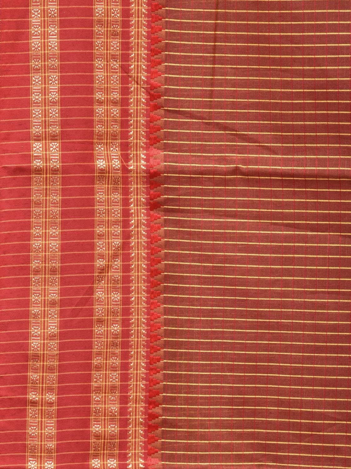 Brown and Rust Bamboo Cotton Saree with Checks Design No Blouse - Global Threads | Swadesiicart