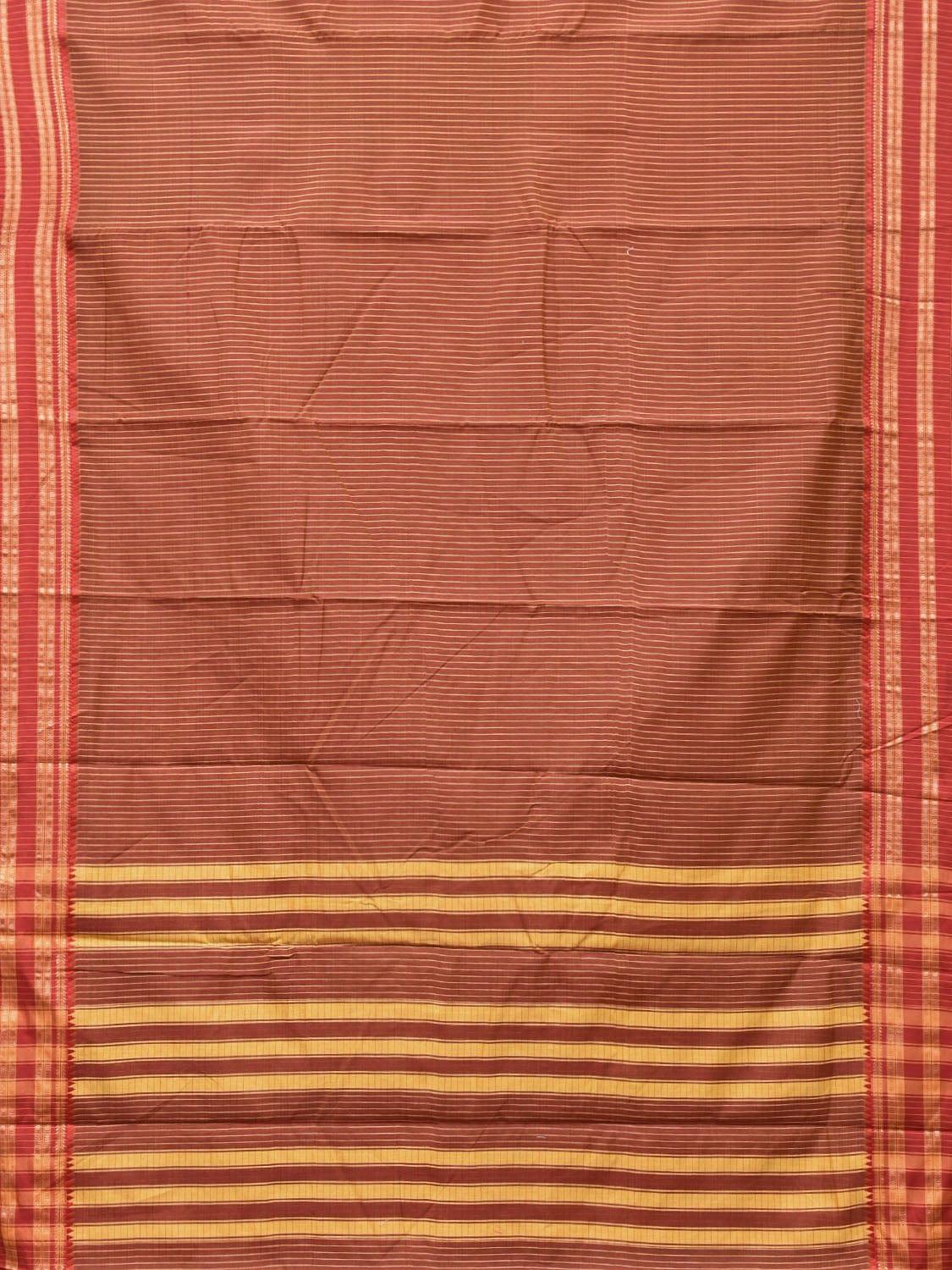 Brown and Rust Bamboo Cotton Saree with Checks Design No Blouse - Global Threads | Swadesiicart