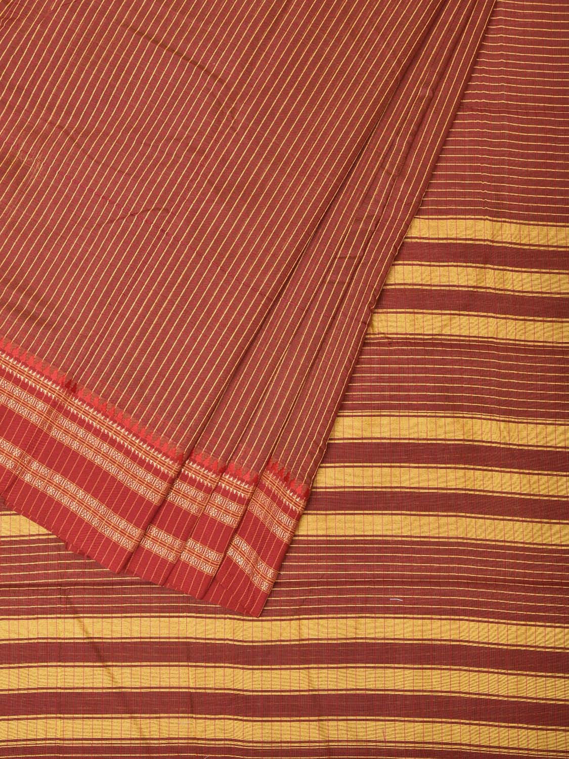 Brown and Rust Bamboo Cotton Saree with Checks Design No Blouse - Global Threads | Swadesiicart