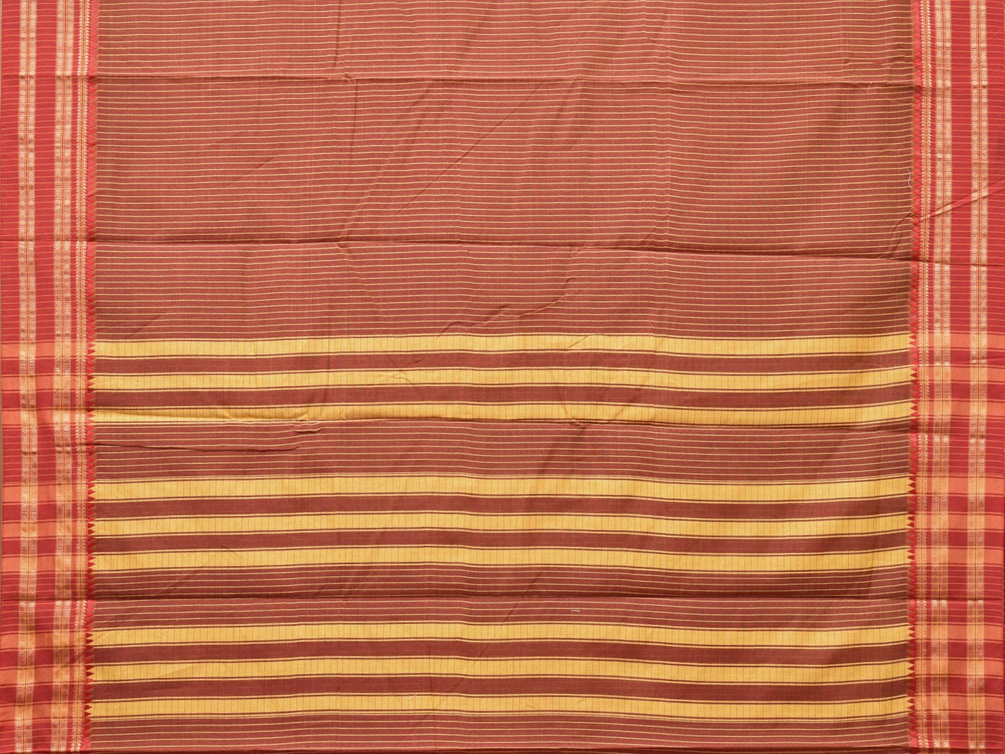 Brown and Rust Bamboo Cotton Saree with Checks Design No Blouse - Global Threads | Swadesiicart