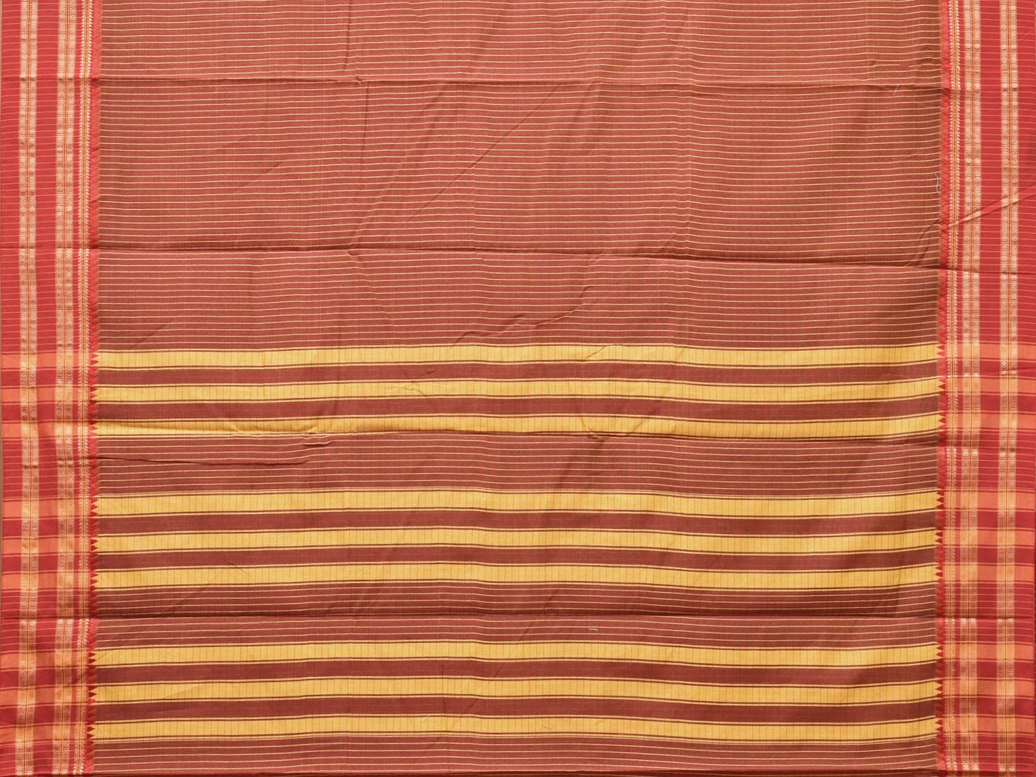 Brown and Rust Bamboo Cotton Saree with Checks Design No Blouse - Global Threads | Swadesiicart