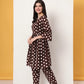 Yufta Brown Cotton Maternity Gathered Or Pleated Kurta Pants Set