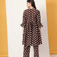 Yufta Brown Cotton Maternity Gathered Or Pleated Kurta Pants Set