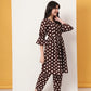 Yufta Brown Cotton Maternity Gathered Or Pleated Kurta Pants Set