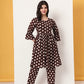 Yufta Brown Cotton Maternity Gathered Or Pleated Kurta Pants Set