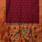 Brown Paithani Silk Handloom Saree with Triple Muniya Border and Pallu Design - Global Threads | Swadesiicart