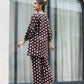 Yufta Brown Polka Dot Print Top And Trouser Co Ord Set - Swadesiicart