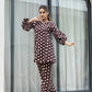 Yufta Brown Polka Dot Print Top And Trouser Co Ord Set - Swadesiicart